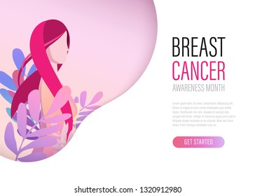 Breast cancer day international Landing Page Template.Women with ribbon People Characters for ui, web, mobile app, poster and banner.