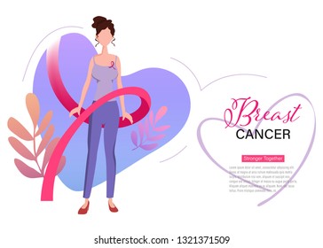 Breast cancer day international Landing Page Template.Women with ribbon People Characters for ui, web, mobile app, poster and banner.