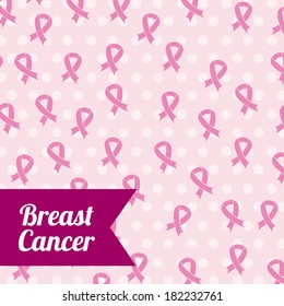 Breast cancer design over pink dotted background, vector illustration