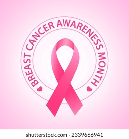 Breast cancer design with pink ribbon on pink gradient background. Vector illustration.