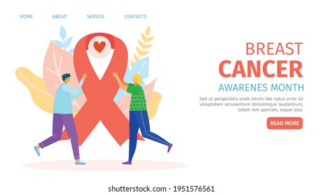 Breast cancer disease, vector illustration. Medical awareness campaign help, landing banner concept. Solidarity people community for protection
