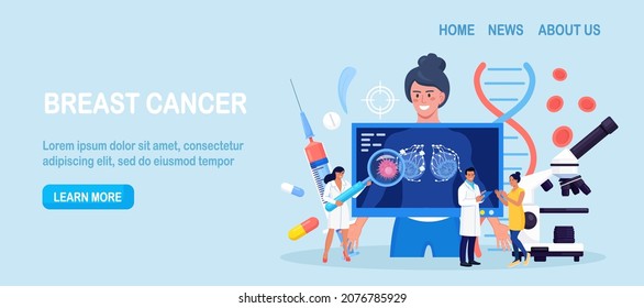 Breast cancer. Doctor Mammologist consult woman patient. Breast ultrasound and mammography, diagnostic of oncology. Examination in the clinic, medical diagnosis. Vector illustration