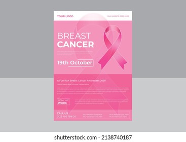 Breast cancer flyer design template, Breast cancer awareness flyer template, Breast cancer October awareness month pink ribbon banner flyer.