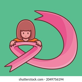 breast cancer girl hug a pink tape. cartoon woman cancer concept Isolated illustration. Flat Style suitable for Sticker Icon Design Premium Logo vector