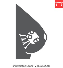 Breast cancer glyph icon, disease and cancer cell, breast tumor vector icon, vector graphics, editable stroke solid sign, eps 10.