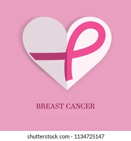 Breast cancer heart flat design. Cancer day and pink ribbon background. Heart icon vector.