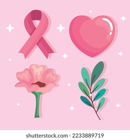 breast cancer icons on pink background