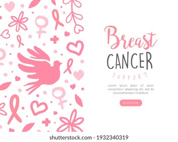 Breast Cancer Landing Page Template, Women Health and Support, Breast Diagnosis, Cancer Prevention, Online Help and Charity Cartoon Vector Illustration