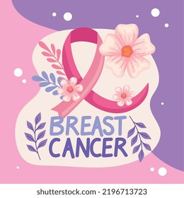 breast cancer lettering with flowers