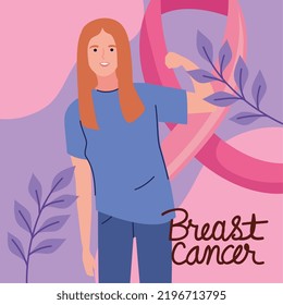 breast cancer lettering with lady
