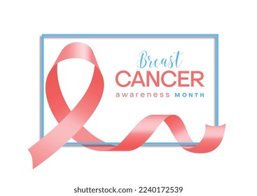 Breast cancer month. Consciousness and health care. International holiday and festival. Poster or banner for site. pink ribbon with text. Template, layout and mock up. Cartoon flat vector illustration