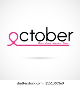 Breast Cancer October Awareness Month Typographical Campaign Background.Women health vector design.Breast cancer awareness logo design.Breast cancer awareness month icon.Realistic pink ribbon.Vector