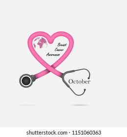 Breast Cancer October Awareness Month Campaign Background.Women health vector design.Breast cancer awareness logo design.Breast cancer awareness month icon.Realistic pink ribbon.Pink care logo.Vector