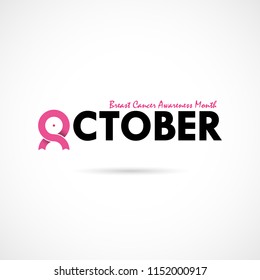 Breast Cancer October Awareness Month Typographical Campaign Background.Women health vector design.Realistic pink ribbon.Vector