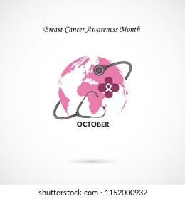 Breast Cancer October Awareness Month Campaign Background.Women health vector design.Realistic pink ribbon.Vector 