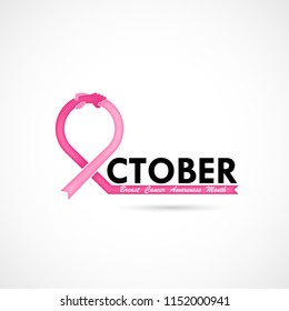 Breast Cancer October Awareness Month Typographical Campaign Background.Women health vector design.Realistic pink ribbon.Vector