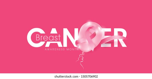 Breast cancer october awareness month pink balloons banner background,vector illustration