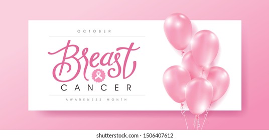 Breast cancer october awareness month pink balloons banner background,vector illustration