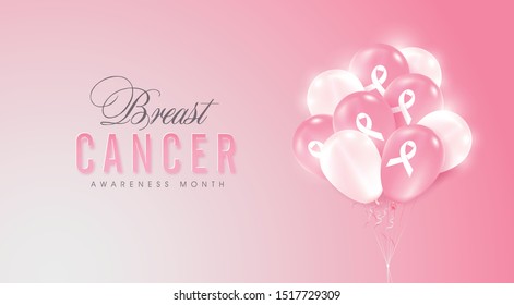Breast cancer october awareness month pink balloons banner background,vector illustration