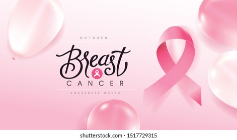 Breast cancer october awareness month pink balloons banner background,vector illustration