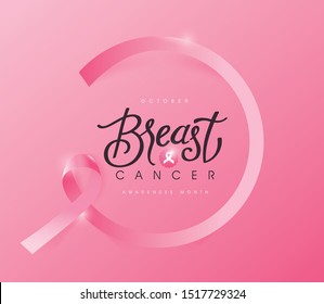 Breast cancer october awareness month pink ribbon banner background,vector illustration