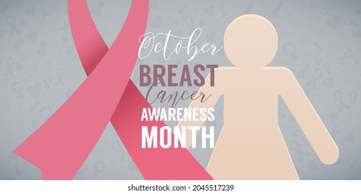 Campaña del Mes de Concienciación sobre el Cáncer de Mama Octubre Antecedentes con silueta de chica de papel y símbolo de cinta rosa. Ilustración del vector