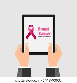 Breast Cancer October awareness month poster with pink ribbon symbol. Vector illustration.