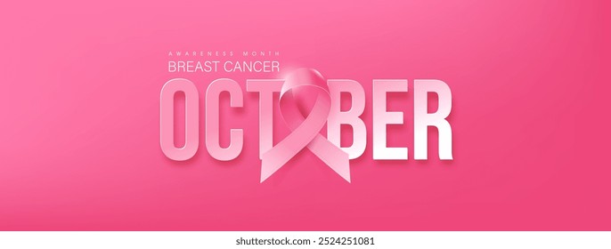 Breast cancer october awareness month header poster banner background with pink ribbon decorate