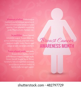 Breast Cancer October Awareness Month Campaign Background with paper girl silhouette and pink ribbon symbol. Women health vector design