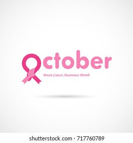 Breast Cancer October Awareness Month Campaign Background.Women health vector design.Breast cancer awareness logo design.Breast cancer awareness month icon.Realistic pink ribbon.Vector illustration