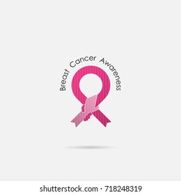 Breast Cancer October Awareness Month Campaign Background.Women health vector design.Breast cancer awareness logo design.Breast cancer awareness month icon.Realistic pink ribbon.Vector illustration