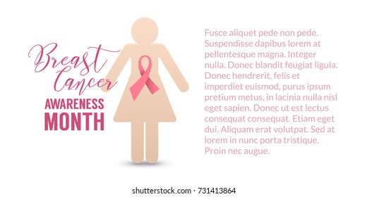 Breast Cancer October Awareness Month Campaign Background with paper girl silhouette and pink ribbon symbol. Vector illustration