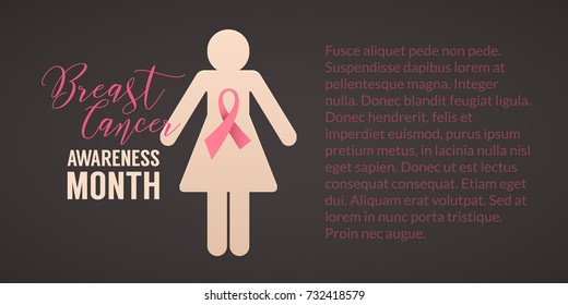 Breast Cancer October Awareness Month Campaign Background with paper girl silhouette and pink ribbon symbol. Vector illustration