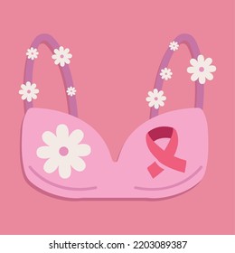 breast cancer pink bra and flowers