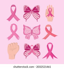 breast cancer pink ribbon butterlfy and hand