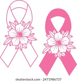 Breast cancer pink ribbon with flowers, Health care
