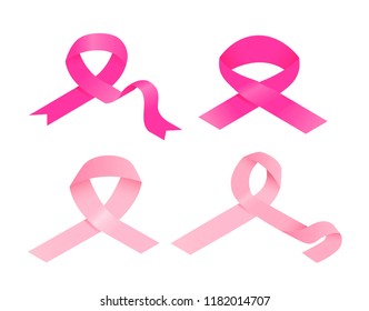 Breast cancer pink ribbon icon set. Isometric set of breast cancer pink ribbon vector icons for web design isolated on white background