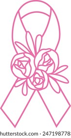 Breast cancer pink ribbon with roses flowers, Health care illustration