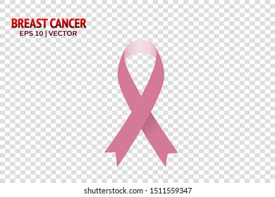 Breast cancer pink ribbon set. Woman care supporting realistic vector illustration isolated collection on transparent background. Female care health survivor emblem flat design	