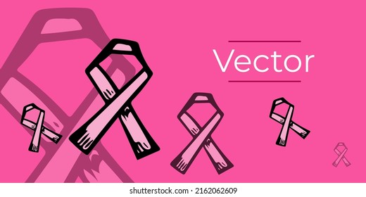 Breast cancer pink ribbon sketch vector illustration. Women support hand drawn background. World cancer day media banner
