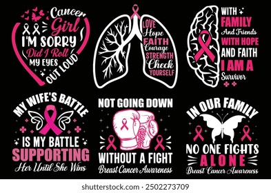 Breast Cancer Pink Typography Bundle T shirt design.