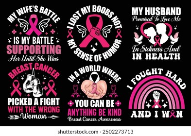 Breast Cancer Pink Typography Bundle T shirt design.