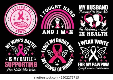 Breast Cancer Pink Typography Bundle T shirt design.