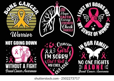 Breast Cancer Pink Typography Bundle T shirt design.