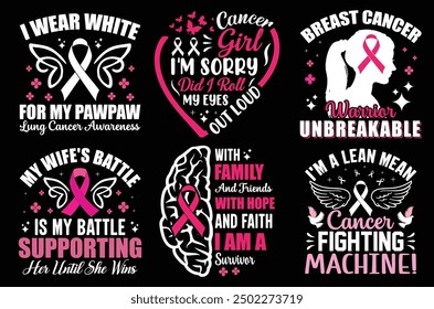 Breast Cancer Pink Typography Bundle T shirt design.