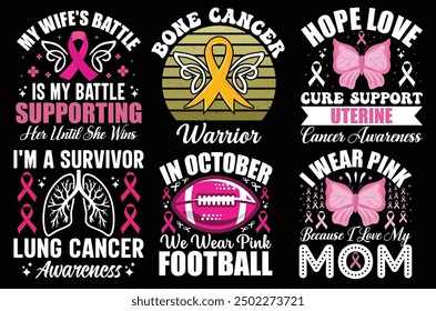 Breast Cancer Pink Typography Bundle T shirt design.