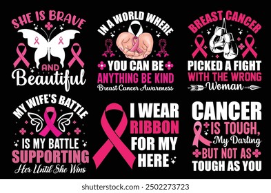 Breast Cancer Pink Typography Bundle T shirt design.