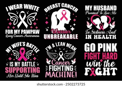 Breast Cancer Pink Typography Bundle T shirt design.