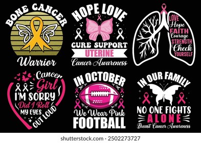 Breast Cancer Pink Typography Bundle T shirt design.