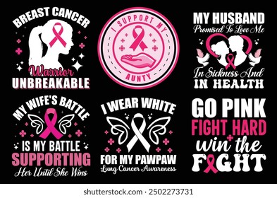 Breast Cancer Pink Typography Bundle T shirt design.